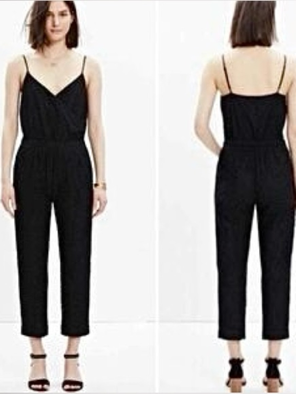 Madewell black lace cami adjustable straps sleeveless cropped jumpsuit size M